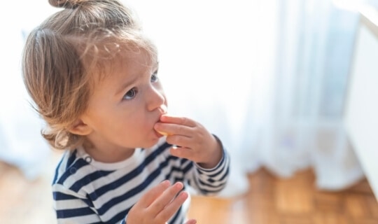 Toddler eating snack