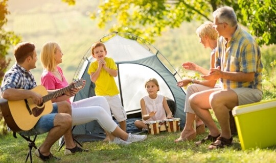 Family camping in summer