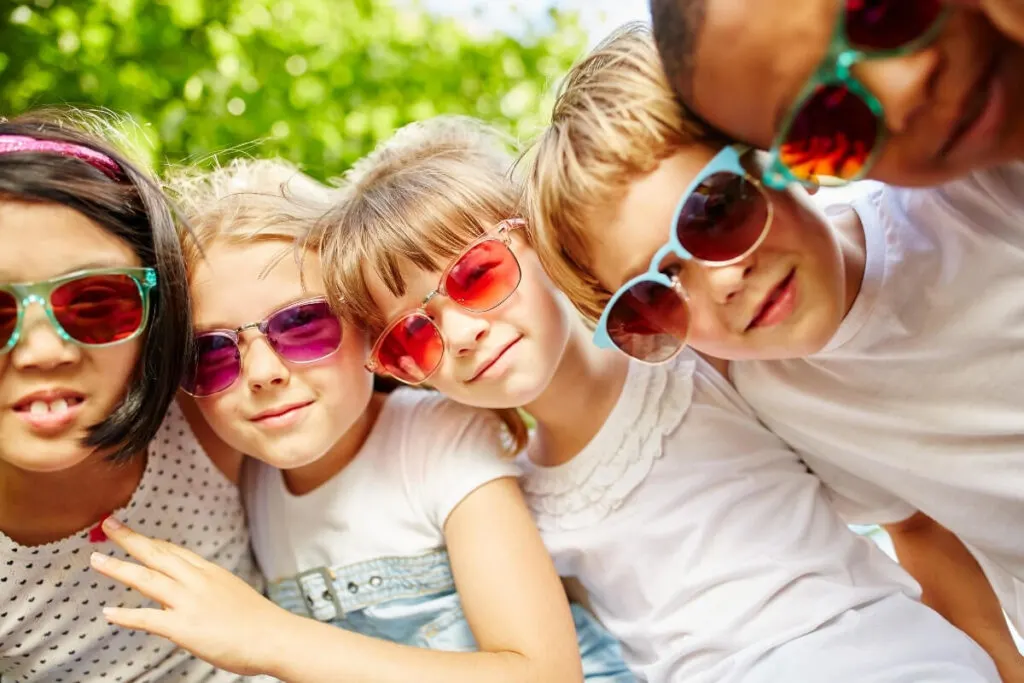 Eye protection children wearing sunglasses