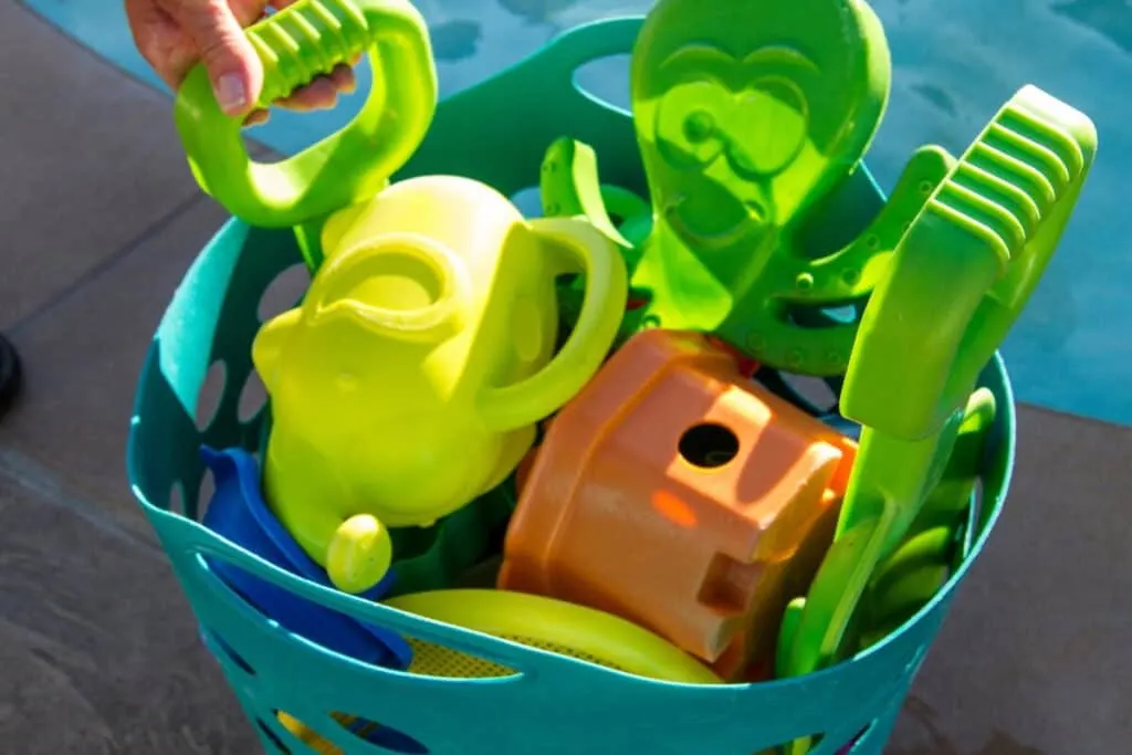 pool toys in basket 